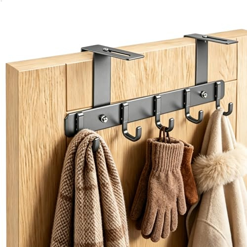 keyuancan Tür Kleiderhaken, Türhakenleiste, Türgarderobe zum Einhängen Verstellbar für 22-58mm, Kleiderhaken Tür mit 5 Haken, Türaufhänger für Gesamte Wohnung, Grau