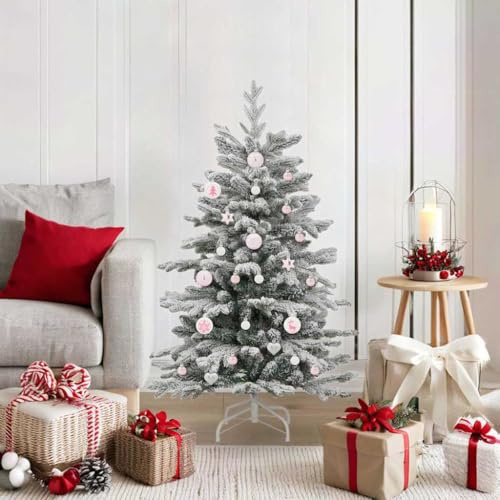 Kaloriko Juego de bolas de Navidad, 40 unidades, color blanco y rosa, de plástico, para árbol de Navidad, decoración, estatuillas, campana, conos para árbol, Adviento, invierno, abeto