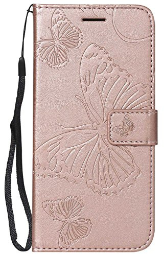 DENDICO Cover per Galaxy J6 2018, Pelle Portafoglio Custodia per Samsung Galaxy J6 2018 Custodia a Libro con Funzione di appoggio e Porta Carte di Credito - Oro Rosa