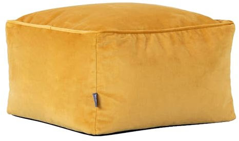 Icon Amara Hocker, Gelb, Flauschiger Samt Stoff, Samt Sitzsack, Sitzpuff Hocker mit Füllung, Fußhocker für das Wohnzimmer, Deko Wohnzimmer