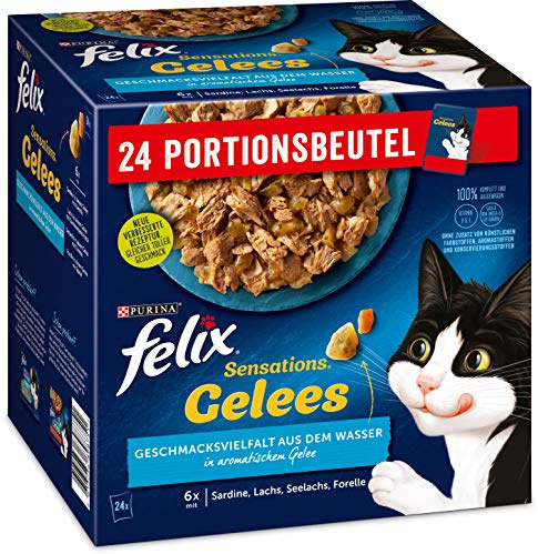 Felix Katzennassfutter Sensations Gelees Geschmacksvielfalt aus dem Wasser, 4er Pack (4 x 24 x 85 g )Portionsbeutel
