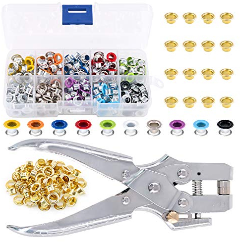 Swpeet, kit di 300 occhielli in metallo da 3/16 pollici e 1 paio di pinze per occhielli, con 100 occhielli dorati, kit di occhielli in metallo per scarpe, per cintura, vestiti