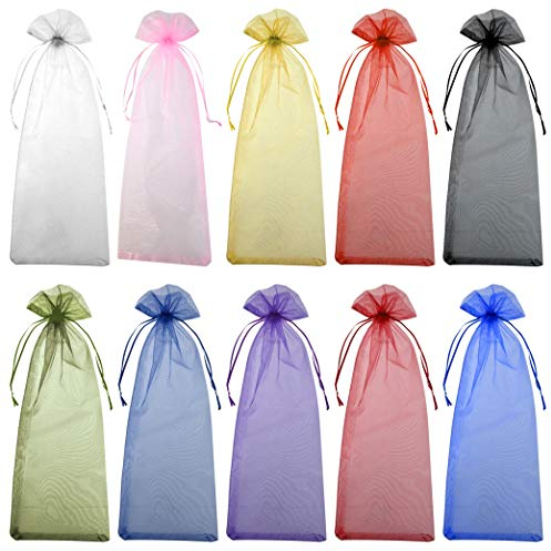 Organza-Weinbeutel, Kordelzug, Organza, für Weinflaschen, Geschenktüten, Organza, Geschenktüten, Geschenktüten für Flaschen, Weihnachten, Hochzeit, Party, Geschenke, Dekoration, 14 x 36 cm mehrfarbig