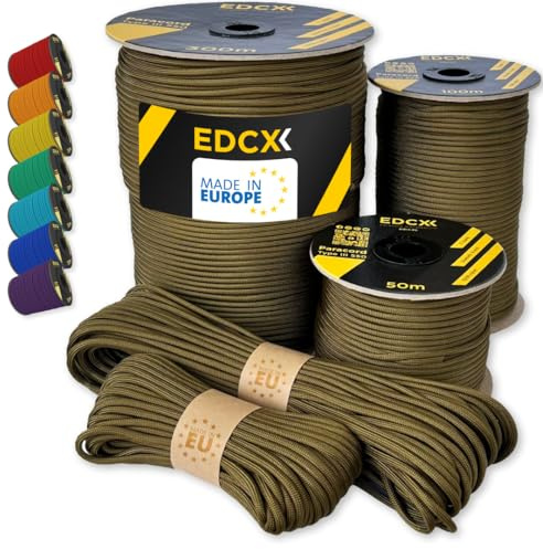 EdcX Paracord 4 mm, más de 35+ Colores sólidos (10 m, 15m, 30m, 50m, 100m, 300m) | Ideal para Camping, al Aire Libre | Cuerda 100% Nailon 4mm | Cuerda Tactica 550 Tipo III