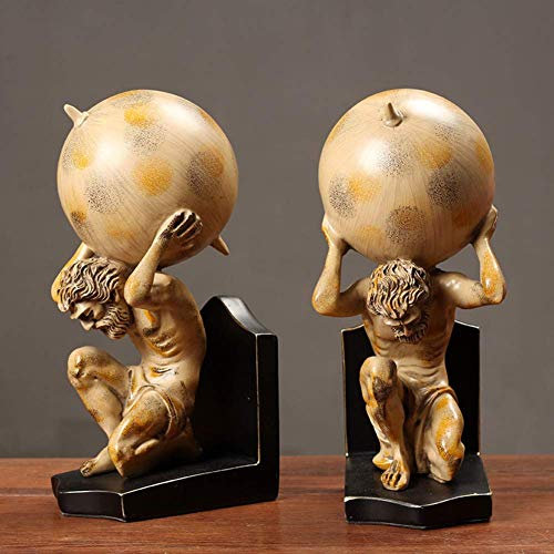 Griechischer Gott Atlas Titan Statue, trägt die Welt Skulptur Herkules Atlas Figur mit Globus Harz Figur Buchstützen Set mit 2 Schreibtisch Dekor-a 1 Set