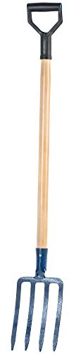KADAX Hay Fork, Digging Fork with D Handle, Manure Fork with High Quality Steel Head, Ergonomic Fork for Garden, Fork, Spade Fork, Weed, Stone, Garden Fork, (Wooden Handle)