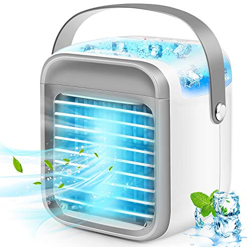 Portable Rechargeable Air Cooler With 3 Speeds, 7 Colors, and Water Tank - 3 in 1 Evaporative Air Conditioner Fan, Cordless With Handle for Home, Office and Room