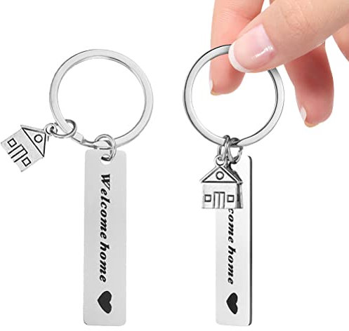 ifundom Bienvenue à La Maison Porte-Clés Nouvelle Maison Porte-Clés Maison Clé Pendentif pour Nouveau Propriétaire Pendaison de Crémaillère Famille Amis Présente 2 Pièces
