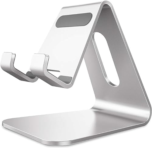 Lucrave Handy-Ständer, Halterung, Aluminium-Desktop-Ständer, kompatibel mit Switch, Allen Smartphones, iPhone 16 15 14 13 12 Mini Pro Max Xs Xr X SE 8 7 6 6s Plus SE 5 5s, Silber