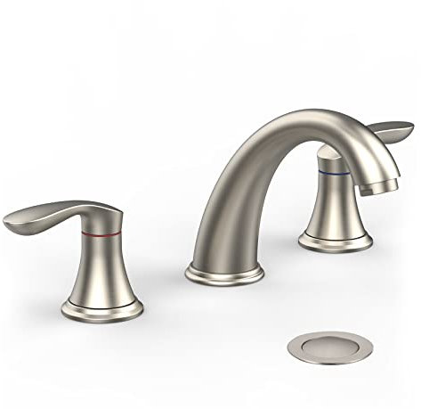 Rubinetto per lavandino del bagno, rubinetto per lavandino del bagno, rubinetto da bagno in nichel spazzolato a 3 fori con scarico pop-up in acciaio inox e tubo senza piombo cUPC - Nichel