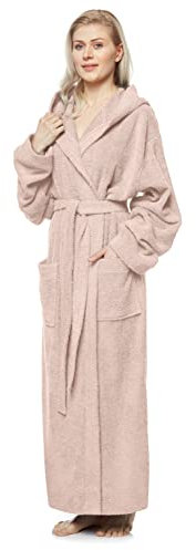 Arus Accappatoio da donna con cappuccio, extra lungo, 100% cotone spugna, Taglia donna: S, Taglia unisex: XS-S, Rosa antico