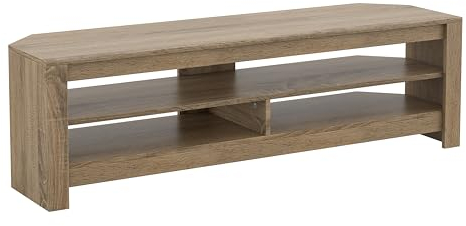 mahara Oak Corner TV Stand - Large Rustic Sawn Oak Effect TV unit for up to 65 with shelves - Max 40Kg - TV Floorstand L140cm x D39.5cm x H41.4cm