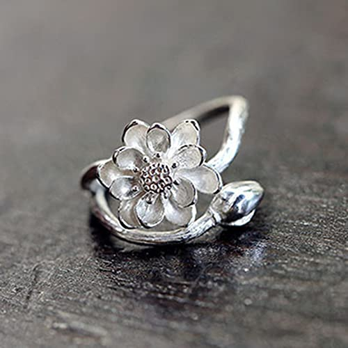 HCMA 925 Sterling Silber Handgemachte Lotus Blume Ringe Fingerschmuck Für Frauen Retro Schmuck