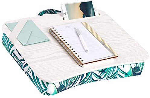 LAPGEAR Scrivania per laptop con supporto per telefono e sporgenza del dispositivo, motivo foglie di palma tropicali, adatta a computer portatili fino a 15,6, modello n. 45427