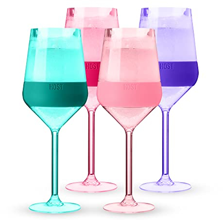 Host Wine Freeze, Copa enfriadora para Vino y Bebidas de plástico Aislante de Doble Pared con Gel refrigerante, para Vino Tinto y Blanco, Juego de 4, 8,5 oz (251 ml) - Tonalidad Rosada (10036)