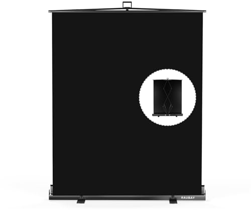 【Easy Set Up】 RAUBAY 59.8 x 82.7in Collapsible Black Backdrop Screen Portable Retractable Panel Photo Background with Stand for Video Conference, Photographic Studio, Streaming