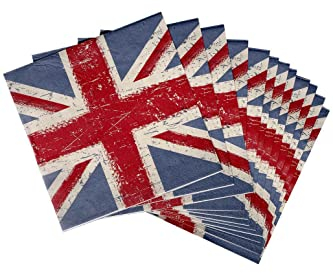 Smiffys 52613 Papierservietten, Union Jack, Vintage-Stil, bedruckt, Unisex, Erwachsene, Rot, Blau und Weiß, Einheitsgröße