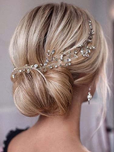 Bufenia Strass Hochzeit Stirnband Silber Braut Haarrebe Kristall Haarschmuck Kopfschmuck für Frauen