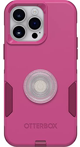 OtterBox Bundle Commuter Series Case for iPhone 14 PRO MAX - (INTO The Fuchsia) + PopSockets PopGrip - (Clear/Glitter/Silver)