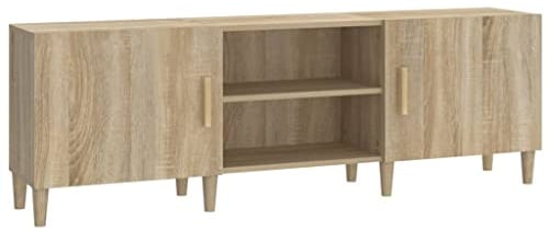 vidaXL TV Cabinet, Solid Eucalyptus Wood & Engineered Wood, Sonoma Oak, 150x30x50 cm Dimension, Storage Unit with Shelves, Modern Furniture for Living Room, Bedroom