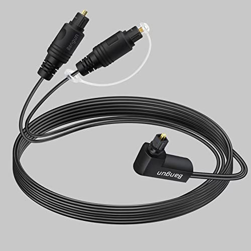 90 Degree Optical Audio Splitter 1 in 2 Out Cable, Digital Toslink Fiber Optical Splitter Audio Adapter Cable (1 Male Input 2 Male Output) for TV, Soundbar, 10ft