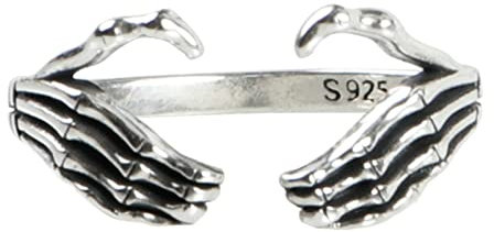 Gualiy Sterling Silber Ring 925, Damen Ringe Vintage Totenkopf Finger Herzring Damenring Verstellbar