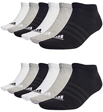 adidas 12 Paar Sportswear Low Cut Sneaker Socken Unisex Kurzsocke, Farbe:White/Grey Heather/Black, Socken & Strümpfe:43-45