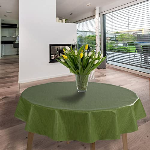 laro runde 140 cm wachstuchtischdecke wachstischdecke abwashbar PVC tischdecke Wachstuch wasserabweisend Garten tischdecke, Muster:Grün Leinenoptik