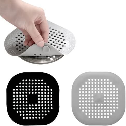 Silicona Protector de Drenaje, 2 Pcs Coladores con Ventosas Fuertes, Cubierta de Desagüe de Ducha, Filtro para Fregadero, Cocina, Baño (Negro Gris)