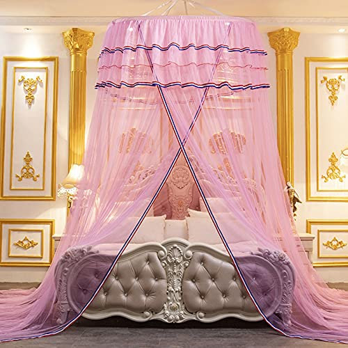 OKUOKA Betthimmel für Doppel- und Einzelbett, Kinderbett, Prinzessin, Moskitonetz, Kuppel, Moskitonetz, Moskitonetz, Bettzelt mit Klebehaken, Rosa