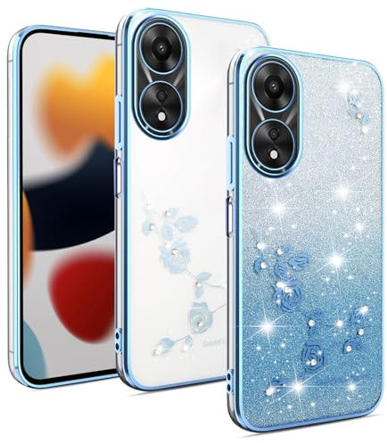 XINYEXIN Transparent Glitter Case for Oppo A78 5G, Women Girls Bling Diamond Phone Case Ultra Thin Slim Portable Shockproof Protective Cover - Blue