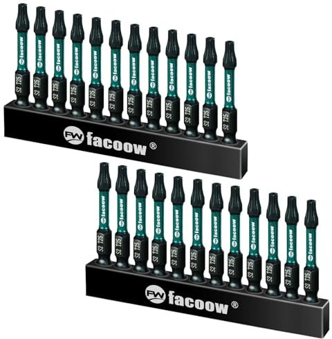 Facoow T25 Torx Bit Set, 24 Pack mit Magnetischen Spitzen, Star Bits S2 Legierter Stahl, 5,1 cm Langes Impact Torque Bit
