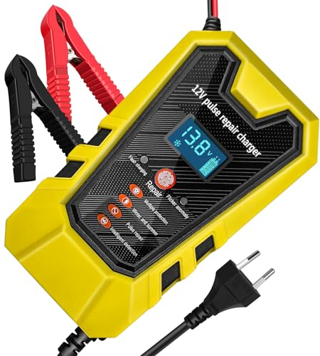 Caricabatterie Auto, 6A/12V Carica Batteria per Auto Multi Protezioni di Carica Automatico Caricatore Intelligente, con Schermo LCD Touch Screen, Nuovo Mantenitore Batteria Moto per Auto Moto Tosaerba
