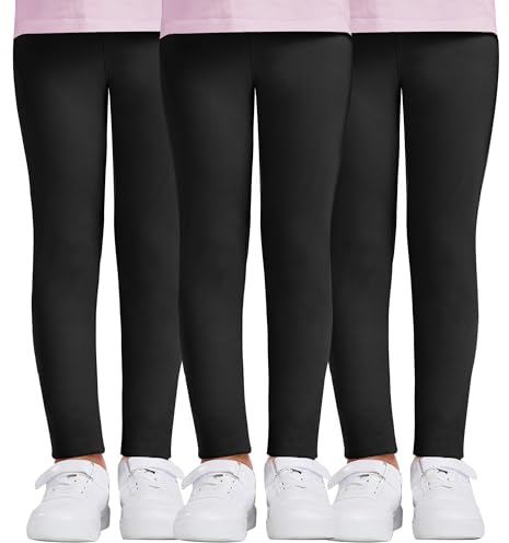 DDOBB 3er Pack Leggings Mädchen High Waist Leggins Kinder Sportleggins Lange Weich Elastisch Basic Sporthose Blickdichte Hose für Tanz Yoga Alltag(Schwarz*3, XXL=(11-12 Jahre))