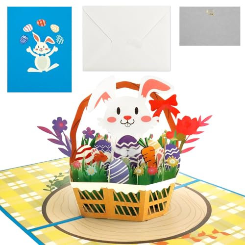 Osterkarte 3D Pop up Grußkarte,3D Osterkarten mit Umschlag,3D Karte Ostern,Osterkarten 3D Karten Pop Up Grußkarten,DIY Grußkarte für Kinder Ostergeschenk Geschenkkarte (HL)