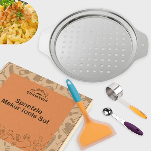 Stainless Steel Spaetzle Maker Lid with Scraper Traditional German Egg Noodle Maker Pan Pot Spaghetti Strainer