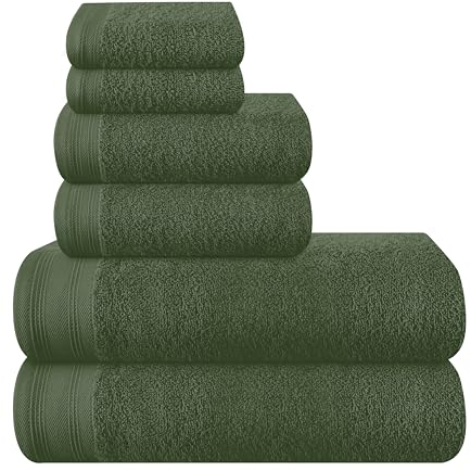 MALLONI HOME Lot de 6 Serviettes en Coton Ultra Doux Comprenant 2 Serviettes de Bain 70 x 140 cm, 2 Serviettes de Toilette 40 x 60 cm et 2 Lits de Toilette 30 x 30 cm, Vert Olive