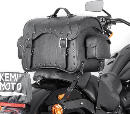 KEMIMOTO Motorcycle Luggage Bag 30L Leather Tail Bag Upgrade Waterproof Travel Foldable Rear Rack Pannier with Straps