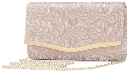 BAIGIO Clutch Damen Abendtaschen Kleine Handtasche Brauttasche Glitzer Clutch Damen Elegante Tasche Envelope Tache Strass Handtasche Silber Umhängetasche für Party Hochzeit Champagner Kettentasche