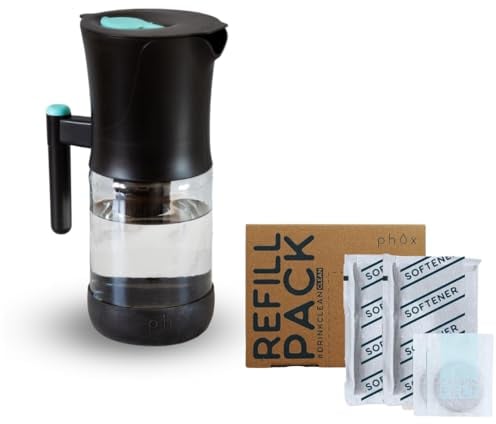 Phox V2 Water Filter | 2.2L Glass Water Filter Jug and Cartridge | 3 Month Supply (Softener pack)