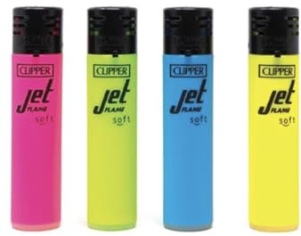 Lot 4 briquets Clipper Jet Rechargeable Chalumeau tempête électronique - Jet Flame Soft Color Fluo + 1 Cadeau RLBSL Offert !
