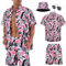 Antsparty Lot de 4 chemises hawaïennes pour homme - Avec chemise hawaïenne, short, chapeau et lunettes de soleil - Chemise décontractée pour l'été - Chemise de plage - Fête à la piscine, Rose, M