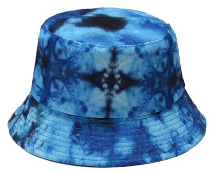 Batik-Anglerhut Für Damen Und Herren – Modischer Graffiti-Sonnenschutz Für Den Sommer,Beidseitig Tragbar,Hip-Hop-Fischerhut,Lässiger Outdoor-Reisehut,Blau,M