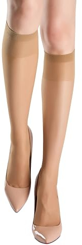 leg elegant Sheer Knee High Stockings for Women, 6 Pairs Knee High Transparent Toes Nylons Pantyhose for Women (Nude-110)