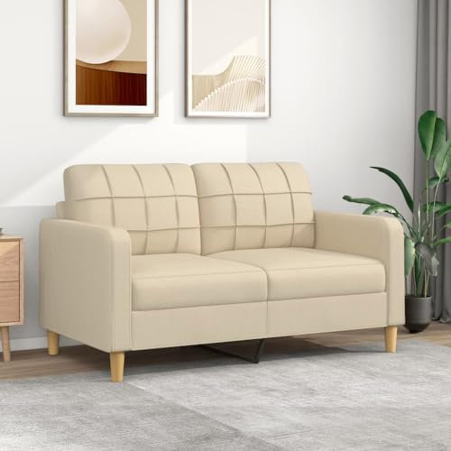 Willood 2-Sitzer-Sofa Couch für Wohnzimmer, Polstersofa mit Metallgestell, Loungesofa Zweisitzer Wohnzimmersofa Wohnzimmermöbel Creme 140 cm Stoff