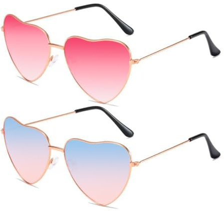 Sprinlot Herz Party Brille Bunt, 2 Paar Herz Brillen, Heart Shaped Brille Bunt, Sonnenbrille Herzform, Lustige Brille für Fasching Foto Requisiten Geburtstags