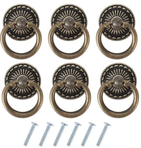 Luabue 6 Piezas Tiradores Cajones Vintage Pomos de Anillo de Gabinete Bronce Manillas para Puertas de Muebles para Puertas Armarios de Cocina Cajones de Comodas