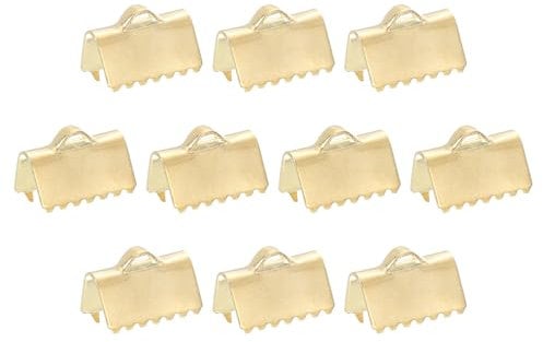 sourcing map 20Pcs Ribbon End Crimp Clamps, 10mm Pinch Cord End Clasps Stainless Steel Curled Bead Clasp for Ribbon Lace Bookmark Ends Keychain DIY Making, Gold
