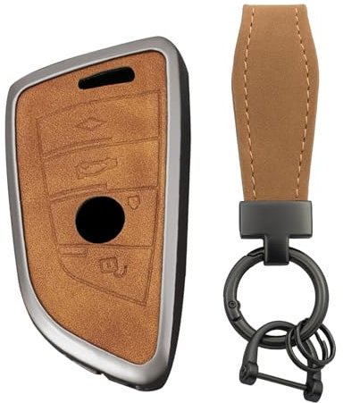 TECART Smart Schlüsselgehäuse Leder Passt für BMW 1er 2er 3er 7er F45 F34 F32 F11 F18 F12 F04 G11 X3 F25 X4 F87 Schutzhülle Schlüsselcover Zubehör Auto Schlüssel Schlüsselanhänger 4 Tasten Braun B