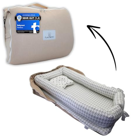 Flantiboo® Babynest - Kuschelnest für Neugeborene - perfekt für unterwegs - mit Taschenfunktion - Waschbares und tragbares Babynestchen für Babys und Säuglinge (Beige) (Beige)